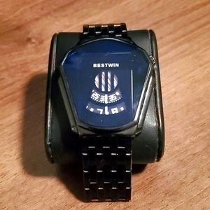 Brand New Watch, stainless steel black band, dark navy blue face, Bestwin brand.
